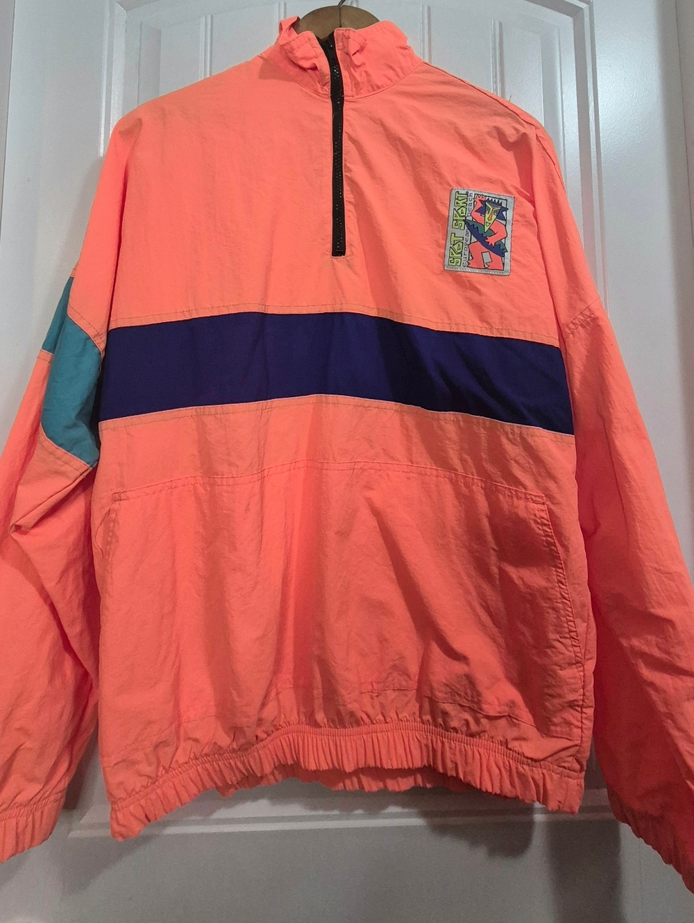 Vintage 80s Sport Sport European Beach Neon Orange Windbreaker Jacket Size Small
